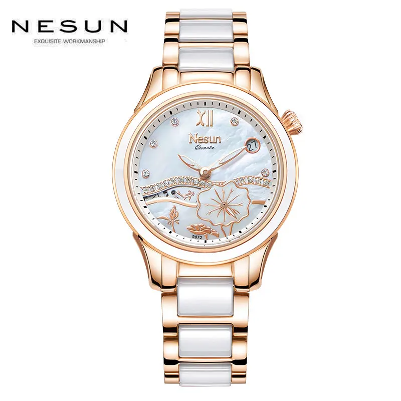 Швейцарские керамические часы для женщин Nesun Топ люксовый бренд Мода розовое золото женские наручные часы водонепроницаемые Relogio Masculino