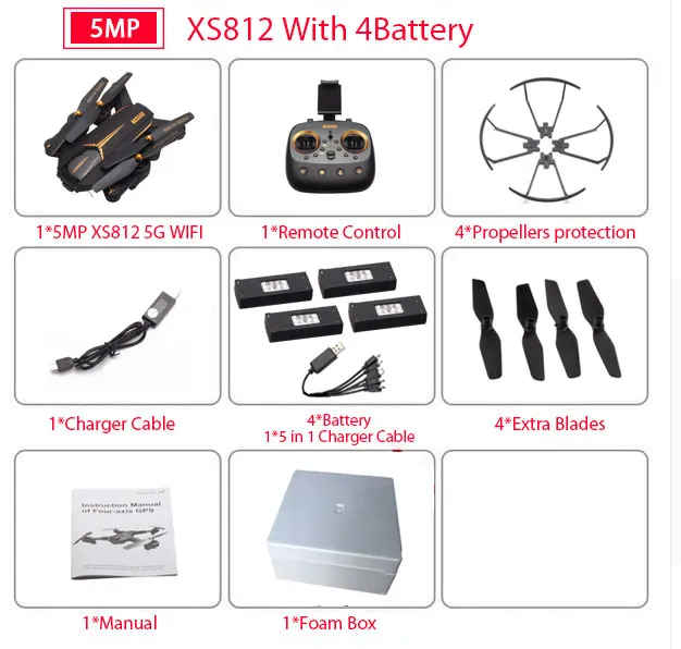 VISUO XS812 4K gps Радиоуправляемый Дрон с 5MP HD камерой 5G wifi FPV удержание высоты один ключ возврата Квадрокоптер Вертолет VS SG900 S20 Дрон - Цвет: 1080P 4B Foam Box