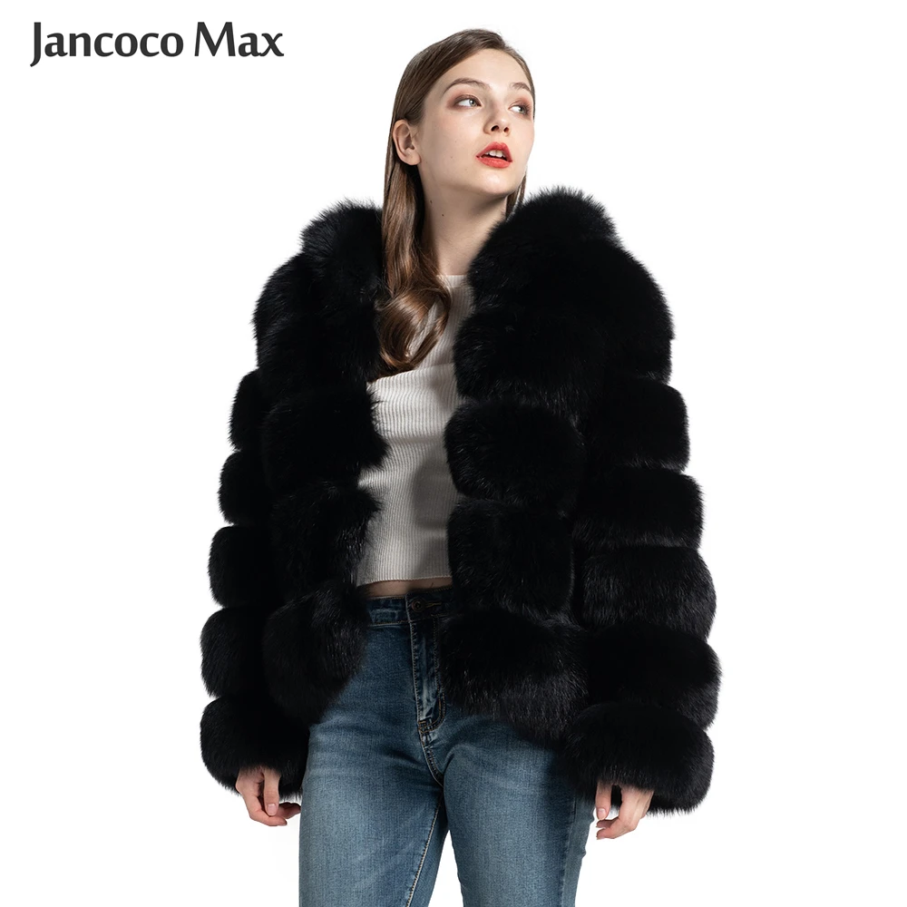 Jancoco Max Женское пальто с капюшоном из натурального Лисьего меха Модная стильная