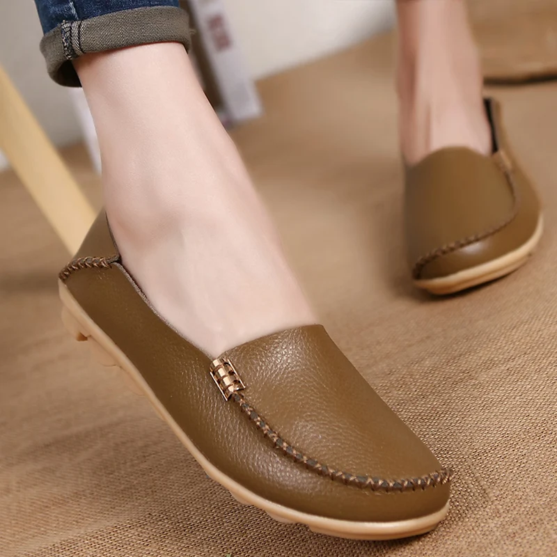 Women Slip On Shoes Moccasins Genuine Leather Loafers Flats Plus Size