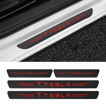 

Car Door Sill Guard Sticker Film 4pcs Anti Scratch Carbon Scuff Pedal Guards Cover for Tesla model 3 model X Y style Roadster