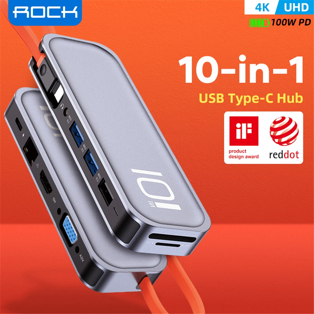 ROCK concentrador de red USB tipo C a Multi USB adaptador HDMI, VGA, RJ45, compatible con MacBook Air, USB C tipo C 3,1, divisor|Estación de conexión para teléfono| - AliExpress