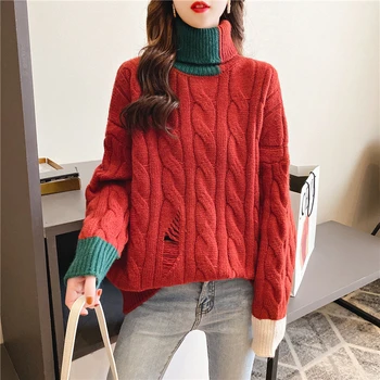 

Autumn Winter New Women Sweaters Korean Wild Solid Turtleneck Thick Warm Spell Color long-sleeved Pullovers