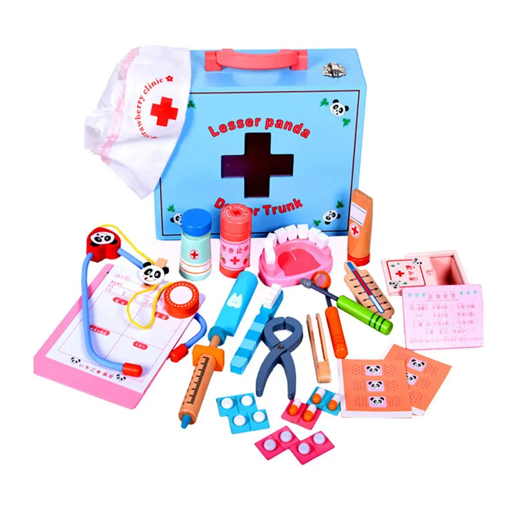 Детские игрушки Моделирование больницы маленькая девочка игровой дом Подарок Доктор Медсестры инъекции игрушка деревянная медицинская коробка - Цвет: Многоцветный