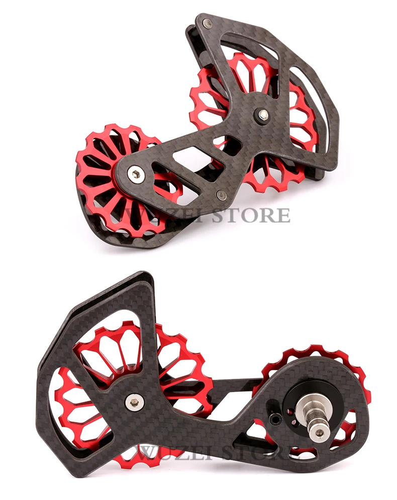 WUZEI MTB Bike Carbon Fiber Ceramic Rear Derailleur17T Pulley Guide Wheel for SHIMANO R6800 R7000 R8000 R9100 Bicycle Derailleur