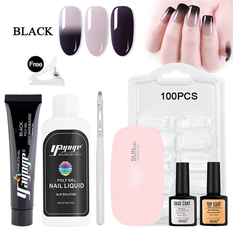 P14-S1-BLACK Yayoge 7 шт./комплект, набор из полигеля для изменения температуры, СВЕТОДИОДНЫЙ УФ-гель, 7 цветов, лак для ногтей, набор для дизайна, быстрое строительство для дизайна ногтей - Цвет: P14-S1-BLACK