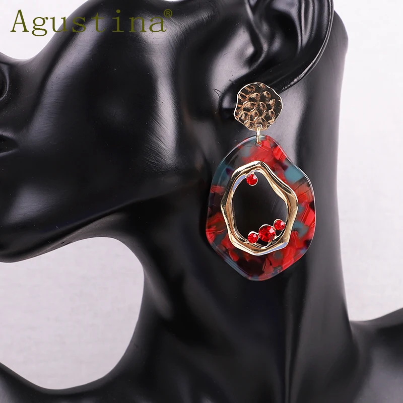 Agustina, женские модные серьги из ацетата, ювелирные изделия, новые серьги-капли для девочек, зеленые богемные серьги, серьги в стиле Панк Стразы, серьги