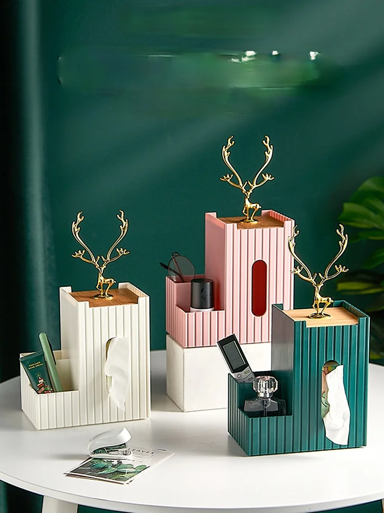

TT Elk Tissue Box Paper Extraction Box Living Room Restaurant and Tea Table Nordic Multi-Functional Creative Cute Remote Control