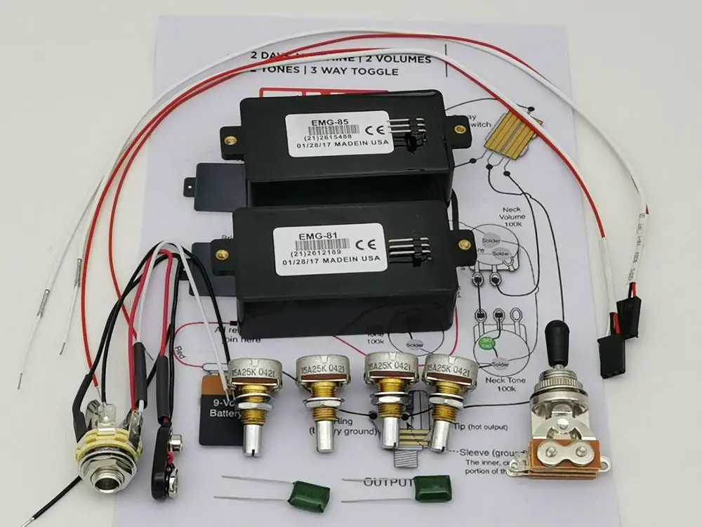 Гитарный звукосниматель активные звукосниматели Хамбакеры электрогитара с 25 к аксессуары для потенциометра+ чертежи установки