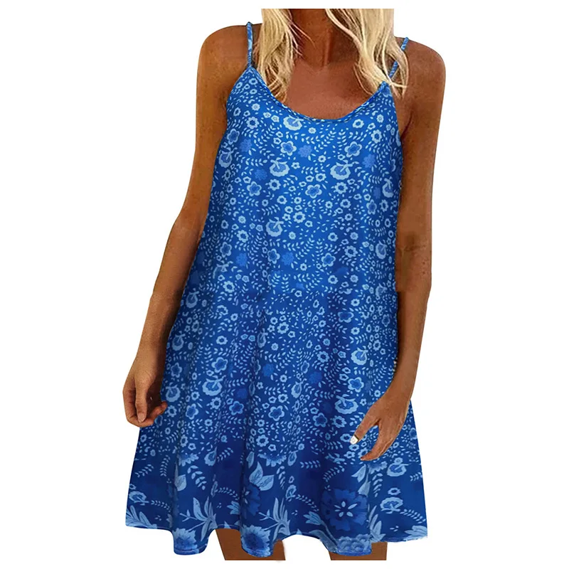 Camisones Para Mujer, Sin Mangas, Ropa De Dormir Con Tirantes Anchos, Estampado Floral, Tallas Grandes, Plisadas, Sueltas, A0-azul, XL