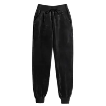 

Autumn Winter Women Comfy Harem Mid Waist Elastic Velvet Solid Loose Straight Casual Long Pants