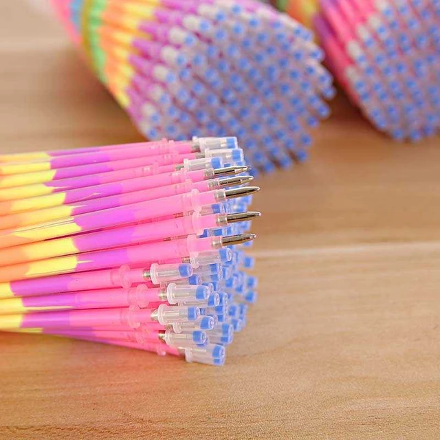 Rainbow Color Pen - 12 Pack of 6-in-1 Multi Color Ink Gel Pens 0.8mm Roller  Ball Office School Supplies Ballpoint Pen Fluorescent Refills Painting