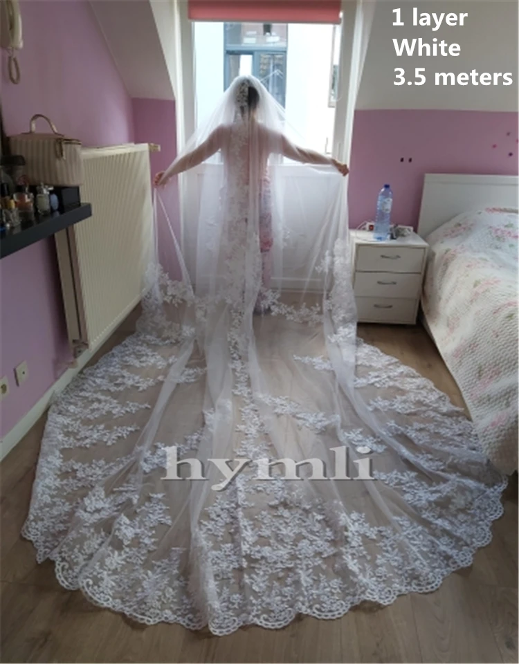 118 Long 110 Wide 1 Layer Lace Applique Wedding Veil Cathedral Length Bridal Veil with Comb 