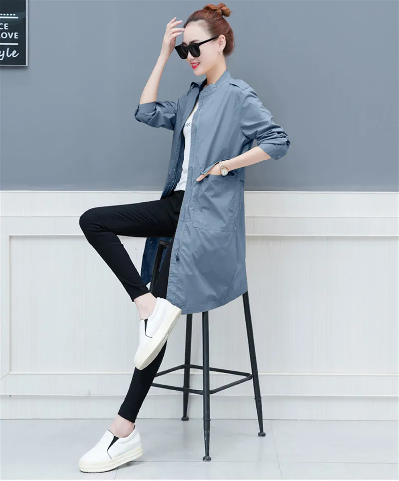 Женская весенне-Осенняя мода, ветровка средней длины, семь рукав, корейское повседневное длинное пальто, однотонная Свободная Женская одежда, верхняя одежда