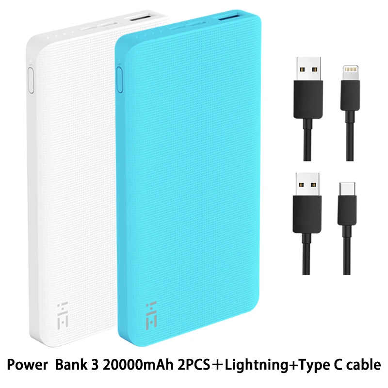 ZMI power Bank 10000 мАч Внешний аккумулятор Портативная зарядка Быстрая зарядка 2,0 Двусторонняя Быстрая зарядка для iPhone - Цвет: White with Blue