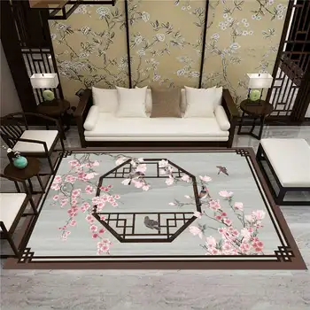 

Modern Fashion Style Parlor Area Rugs Soft Flannel Bedside Rug Home Decorative Chines Style Floral Sofa Living Room Carpet