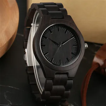 

Full Ebony Wood Watch for Male Natural Wooden Quartz Wristwatch Luxury Simple Men's Watches Solid Wood Watch Bands reloj