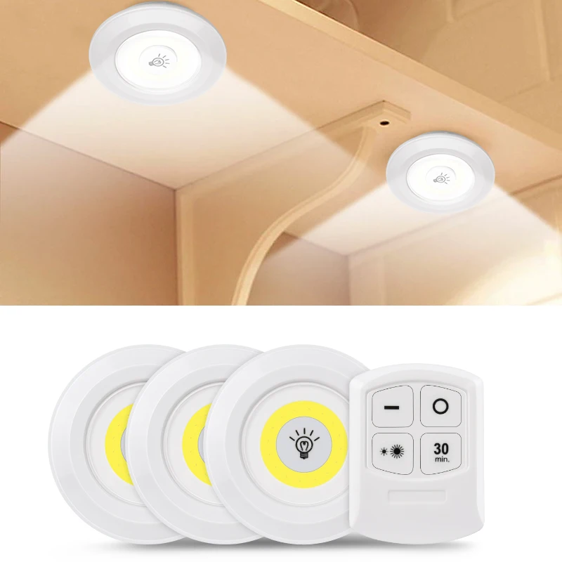 Φωτιστικό LED COB κάτω από το ντουλάπι Φως νυχτερινό φως Ασύρματο τηλεχειριστήριο με ρυθμιζόμενο φωτιστικό ντουλάπας 3W Super Bright Φωτισμός ντουλάπας_voghion.com
