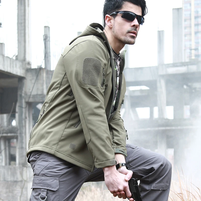 Мужская зимняя тактическая флисовая армейская куртка военная Ветровка из кожи