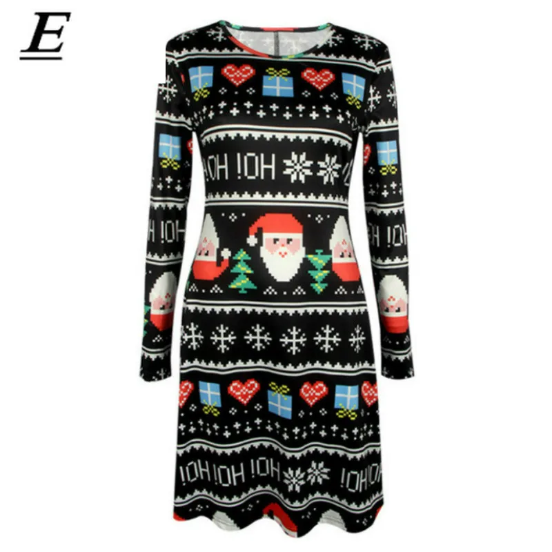 

2019 Autumn Winter Christmas Dress Women Plus Size Print Dress Midi Elk Snowflake Long Sleeve A-Line Party Dress Female 5XL XXXL