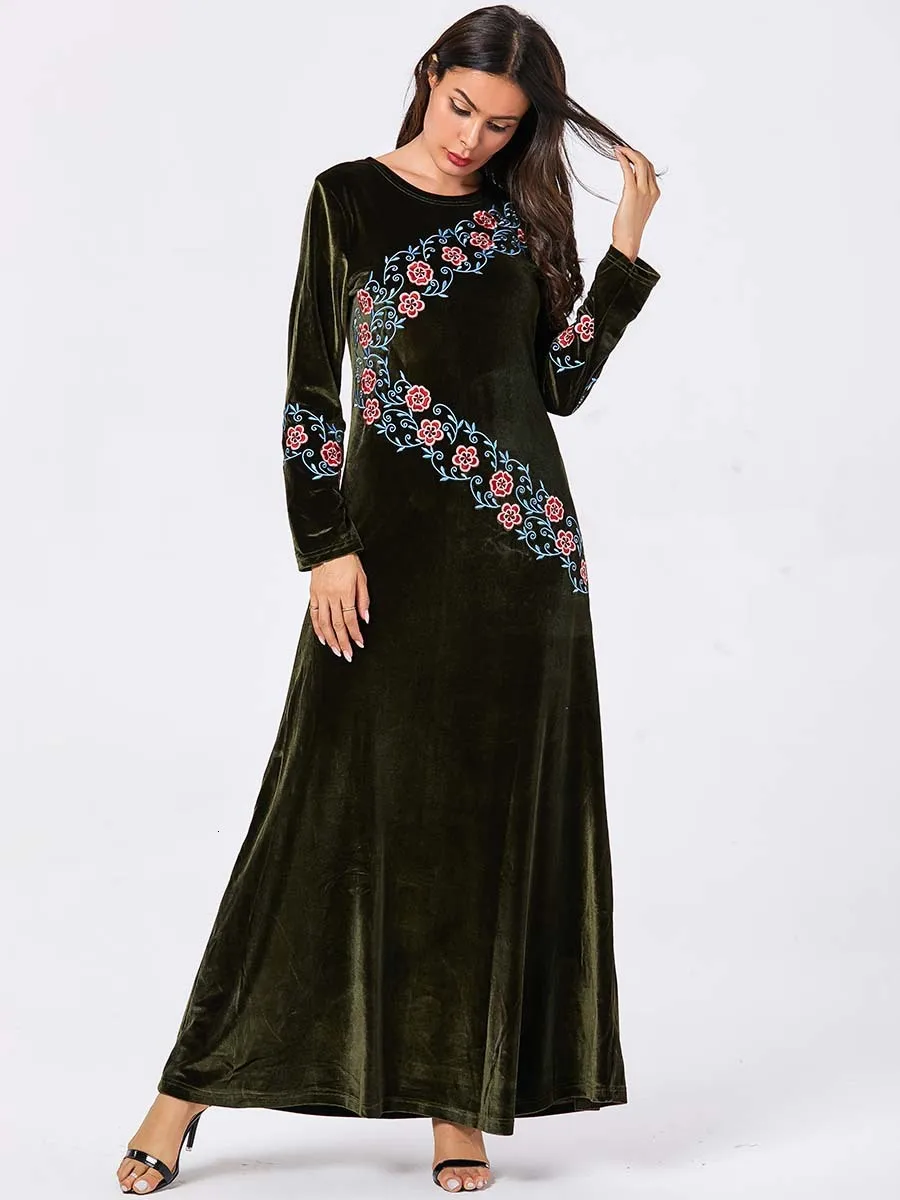 Элегантный бархат абайя хиджаб с вышивкой мусульманское платье макси кардиган кимоно длинный халат платья Ближний Восток ИД Рамадан Исламская молитва