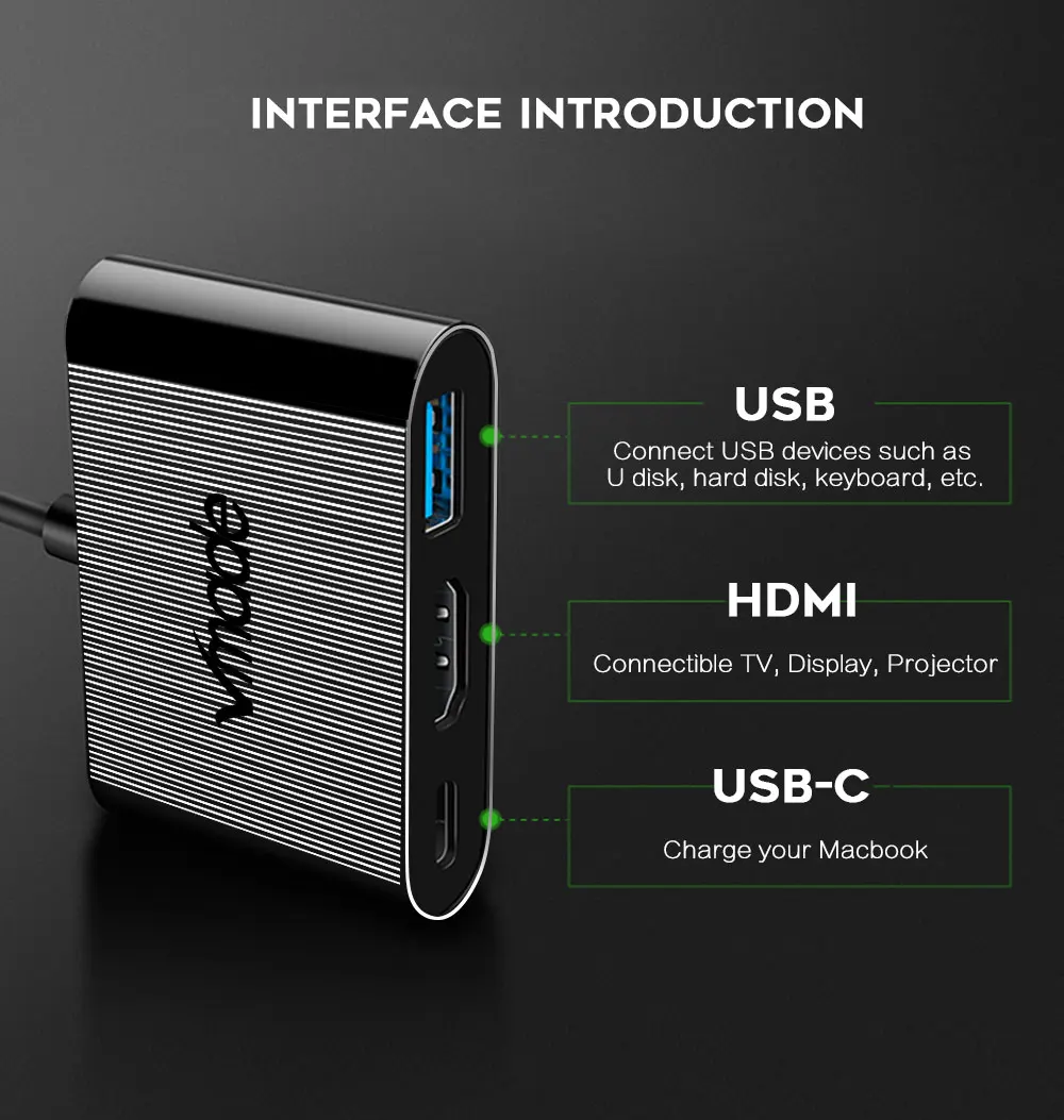 Vmade USB-C к HDMI 3 в 1 кабель конвертер для huawei Apple Usb 3,1 Thunderbolt 3 type C переключатель к HDMI 4K Кабель-адаптер 1080P
