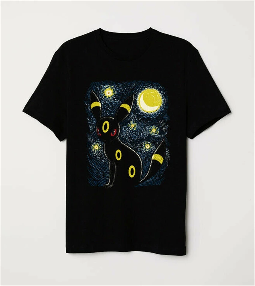 Van Gogh Starry Night Dark Umbreon Eevee Evolution Black T-Shirt Gift Funny Tee Shirt | Мужская одежда