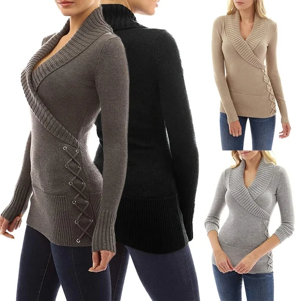 

Fashion Autumn Pullovers Long Sleeve Women's V-neck Sweater Knit Female Slender Multicolor Multiple Size Casual 2019 Tops Femme