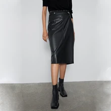 Ladyfirsy ZA черные юбки из искусственной кожи для женщин, искусственная кожа, посылка, высокая талия, юбка-карандаш,, Очаровательная осенне-зимняя юбка