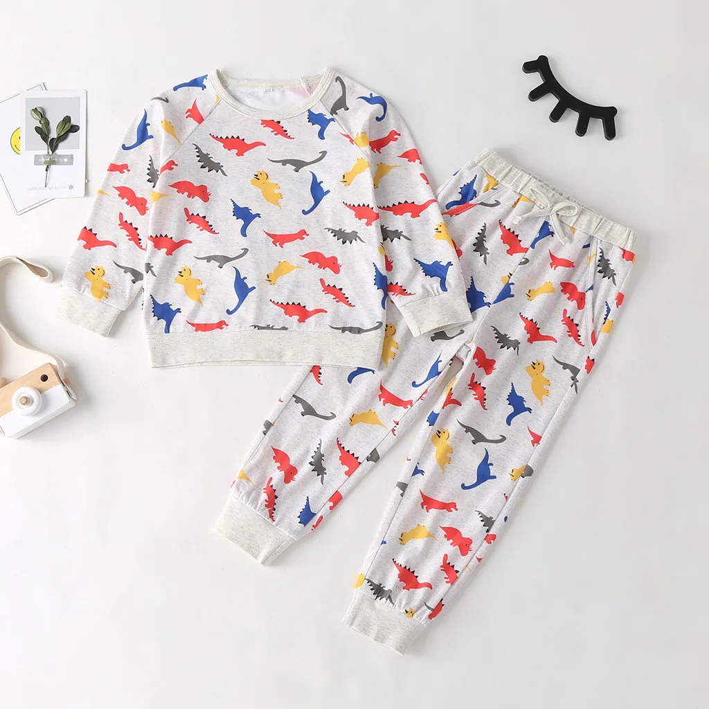  Children's clothing new fashion baby boys dinosaur shirt tops+ pants pajamas sleepwear outfits euro