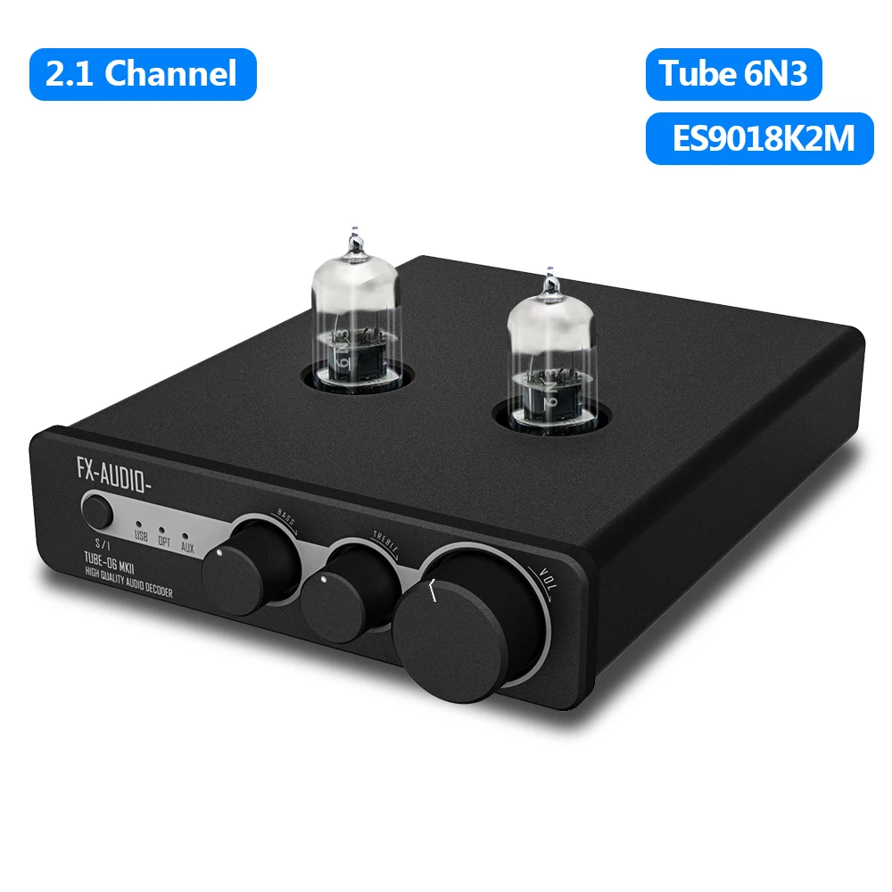 Ламповый предусилитель FX-AUDIO DAC ES9018K2M Tube 6N3 24 бит/192 кГц сабвуфера с басами и