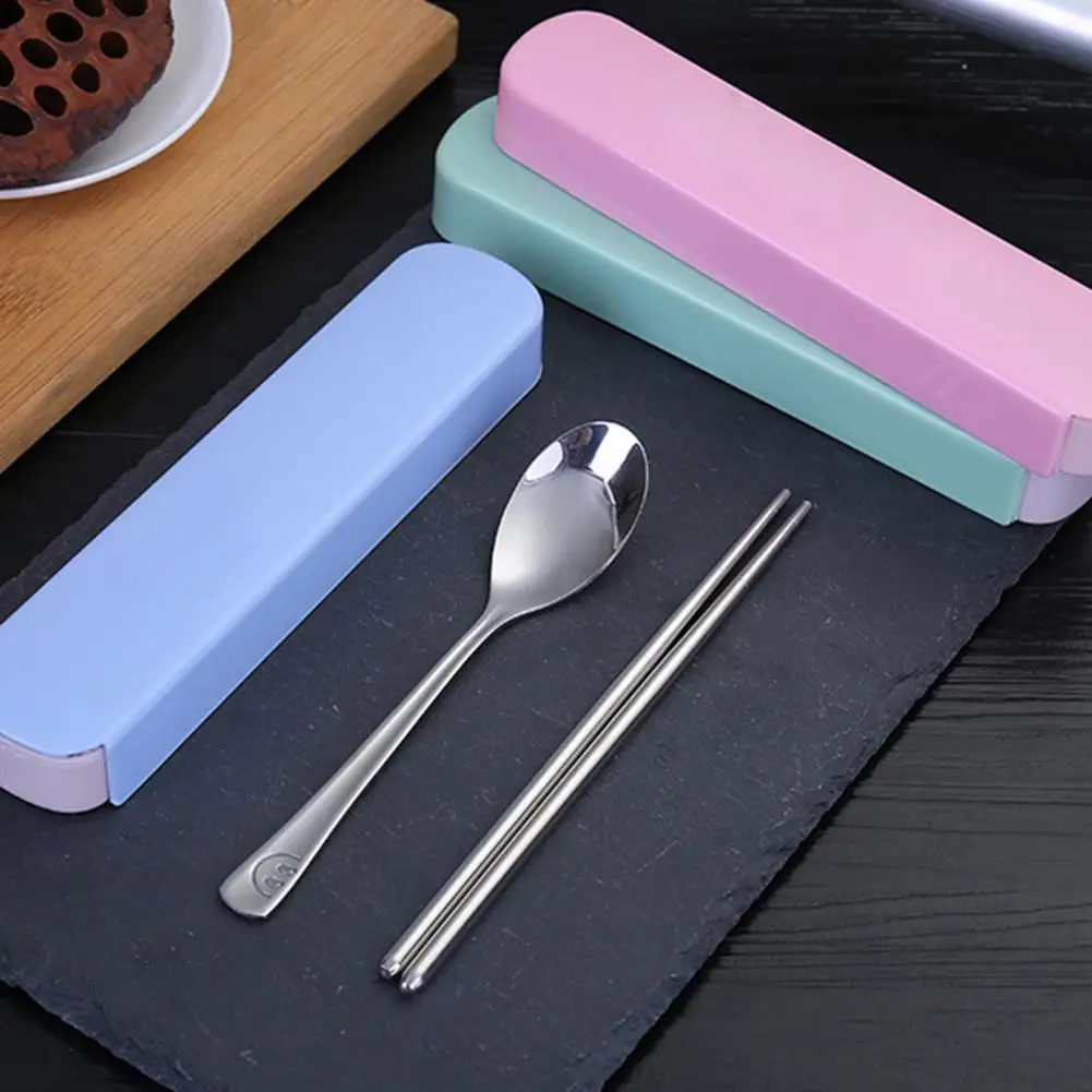 

Stainless Steel Tableware Portable Travel Spoon Chopsticks Set with Storage Box Durable Easy to Use Portable Useful