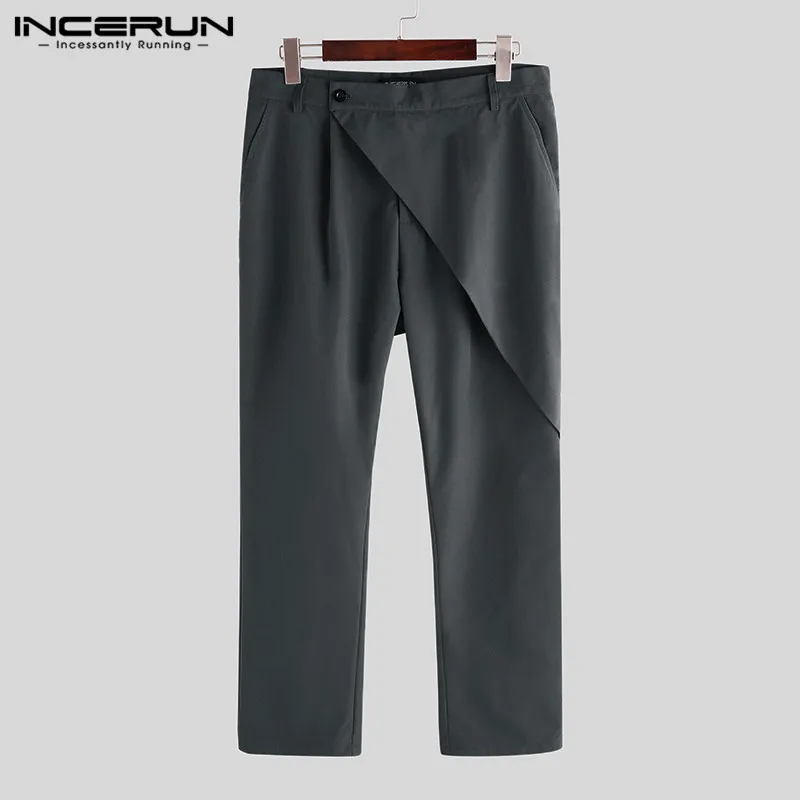Gray Pants INCERUN, Мужские штаны на пуговицах, уличная одежда,, одноцветные, корейские, модные, повседневные, Необычные брюки, мужские, для бега, в стиле панк, шаровары, S-5XL - Цвет: Gray Pants