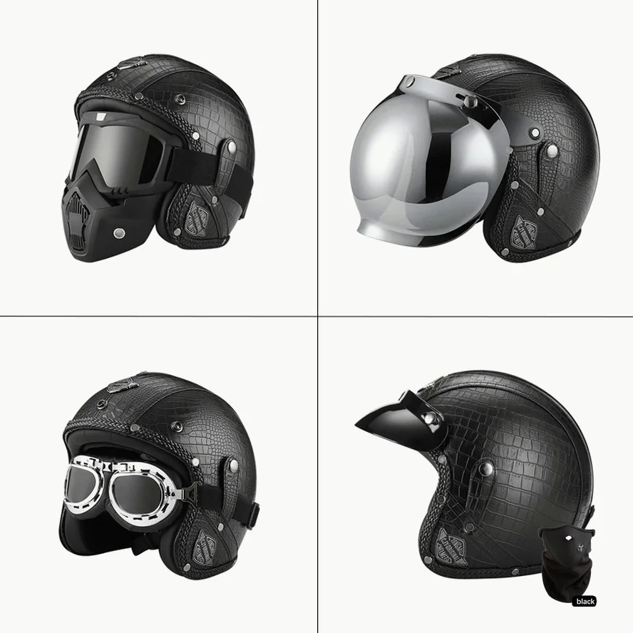 Jet Open Face Vintage Scotter Moto Rbike Helmet Retro Classic Pu Leather Open Face Cascos Para Moto Casco De Moto Cicleta Vespadot
