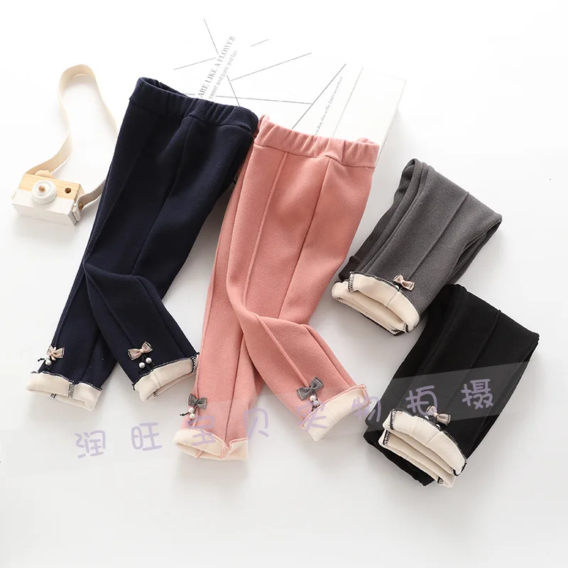 Г. Зимние стильные Супермягкие вельветовые повседневные брюки с рисунком для девочек детские теплые леггинсы