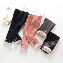 Г. Зимние стильные Супермягкие вельветовые повседневные брюки с рисунком для девочек детские теплые леггинсы