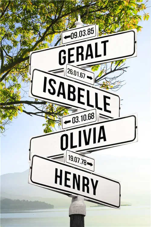 Personalized Intersection Street Sign with 4 Names Dates Canvas Painting One Piece Wall Art Custom Family Street Gift Home Decor