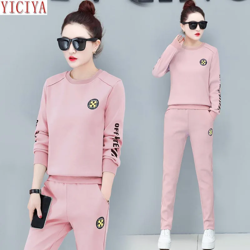 YICIYA розовый спортивный костюм, женский комплект из 2 предметов, комплект одежды, штаны, костюмы и топ размера плюс, зима, длинный рукав - Цвет: pink 2