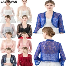 Элегантные новые акции женщин/девочек 3/4 с длинными рукавами черный, синий, винно-Красный Кружева плечи укороченный болеро куртка Свадебные обертывания