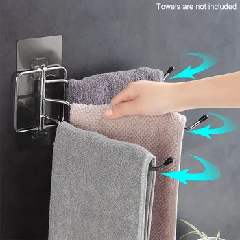 

2pcs Holder Organizer Home Swivel Towel Rack Stainless Steel Multifunction Wall Mount For Bathroom Bar Hanger 3-Arms No Drilling