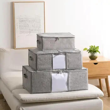 

Linen Foldable Underbed Shoe Storage Organizer Box Wardrobe Storage Box Large Storage Box Covered Quilt Clothes Storage Box