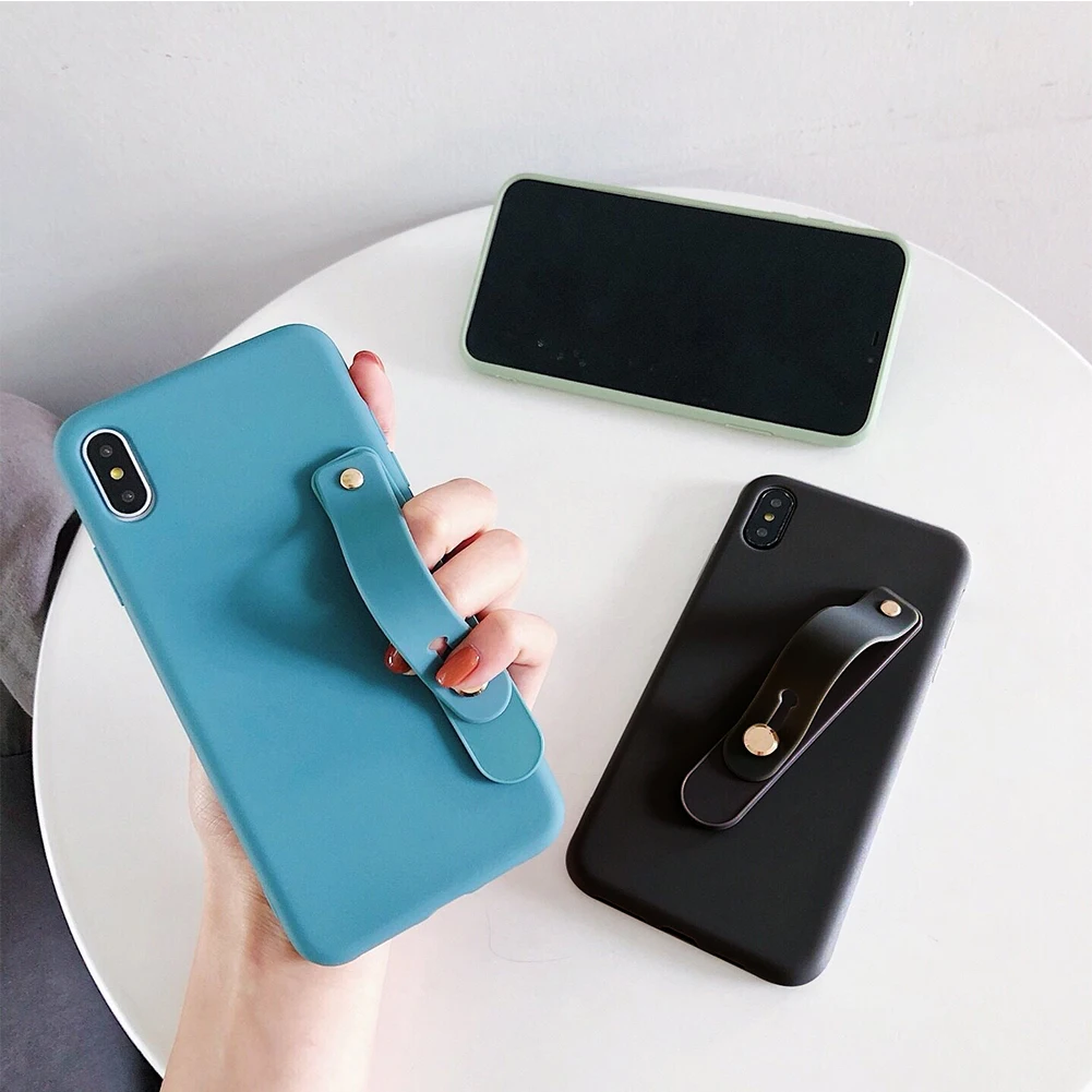 Wrist Strap Bracket Soft TPU Case For iPhone XS MAX XR X 8 7 Plus Candy Colors Wristband Holder Silicone Protective Back Coque |