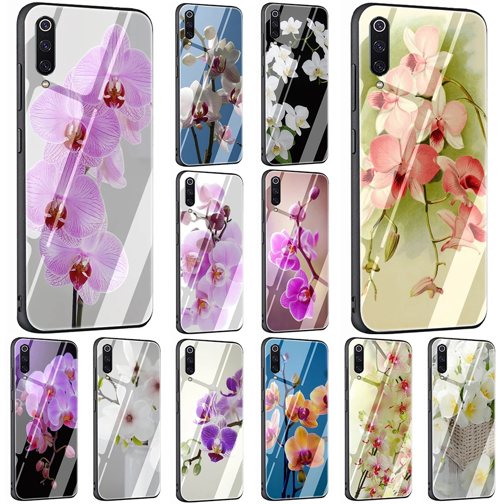

EWAU Orchid Flowers Colorful Tempered Glass Phone Cover Case For Xiaomi Mi A1 A2 8 9 Redmi 4X 6A Note 5 6 7 Pro Pocophone F1