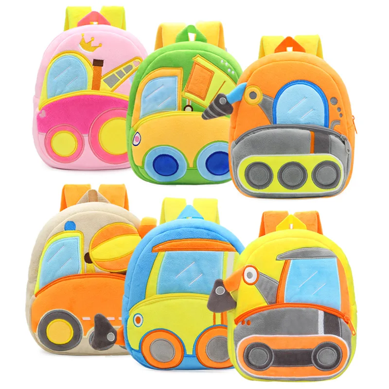

2-4 Years Engineering Vehicle Excavator Cartoon Car Kids Plush Backpack Toy Bag Gifts Kindergarten Boys Girls Student Bags