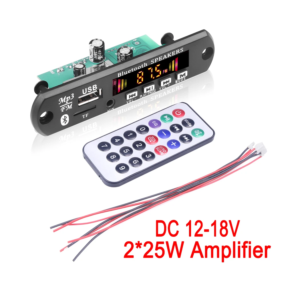 Стерео усилитель 2*25 Вт mp3-плеер декодер плата 50 DC 12-18 в громкая связь Bluetooth 5 0