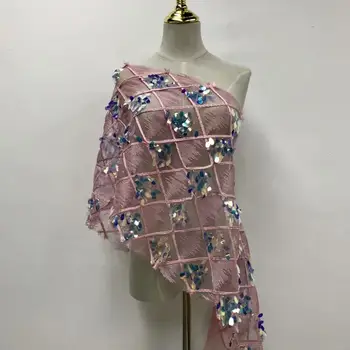 

5 yards big Pink 3D sequin embroidery french lace tulle fabric African Dubai wedding sewing clothes dress gown 2020 high quality