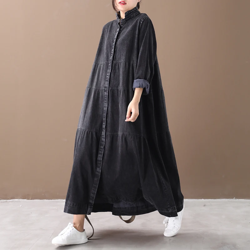SuperAen осень Новое джинсовое платье в Корейском стиле женское модное повседневное женское длинное платье Свободная Женская одежда большого размера
