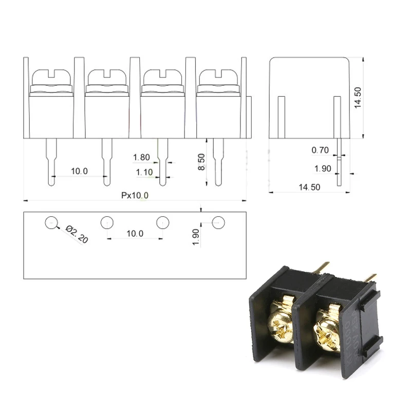 10 шт./лот KF1000-2P PCB винт клеммный блок разъем шаг 10 мм 2PIN PIN KF1000 2P