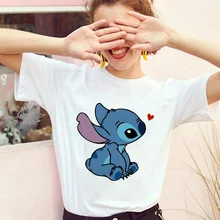 Эффектная Женская модная футболка Lilo Stitch Harajuku Kawaii, Женская Повседневная футболка с коротким рукавом и милым рисунком, милые футболки