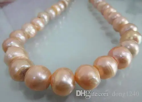 

Enorme 18 "de 12-13 MM Mar del Sur genuino oro rosa MULTICOLOR collar de perlas de plata 925